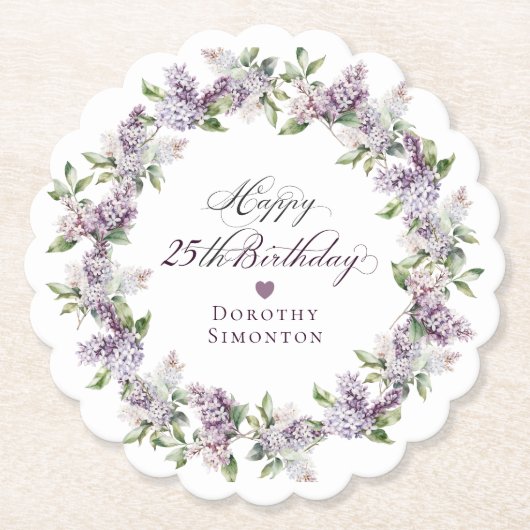 Dessous-de-verre En Papier Fleur Lilac violette personnalisée 25e anniversair (Devant)