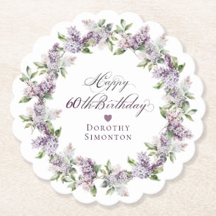 Dessous-de-verre En Papier Fleur Lilac violette personnalisée 60e anniversair