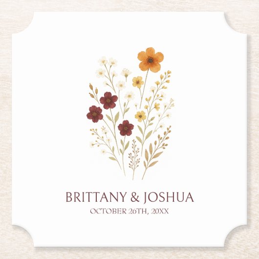 Dessous-de-verre En Papier Fleur sauvage d'automne Elegant Boho Mariage (Devant)