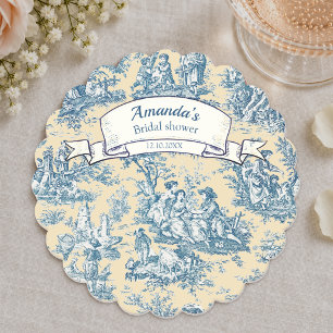 Dessous-de-verre En Papier Fleur vintage jaune turquoise toile de Jouy