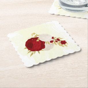Dessous-de-verre En Papier Fleurs blanches et rouges foncées romantiques mari