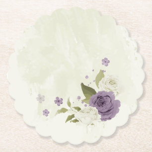Dessous-de-verre En Papier fleurs blanches mauves verdure mariage