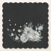 Dessous-de-verre En Papier fleurs blanches romantiques et feuilles verts noir (Devant)