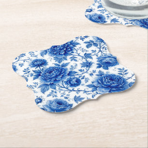 Dessous-de-verre En Papier Fleurs bleues délavées Roses Pivoines Bleu de coba