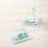 Dessous-de-verre En Papier fleurs bleues romantiques & feuilles verts (En situation)