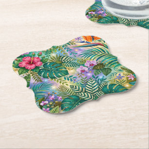 Dessous-de-verre En Papier Fleurs de Fantaisie Jungle Violet Vert Or Rêveur