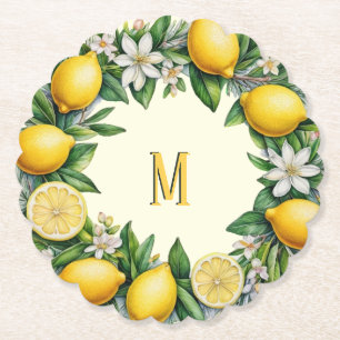 Dessous-de-verre En Papier Fleurs de Fruits de citron Frais Citrus Monogrammé