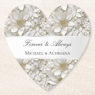 Dessous-de-verre En Papier Fleurs de lotus blanches dorées Baby Shower 