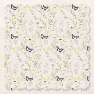 Dessous-de-verre En Papier fleurs délicates avec papillon à la chinoise