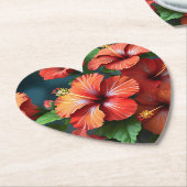 Dessous-de-verre En Papier Fleurs d'Hibiscus rouge vif-76894 (Incliné)