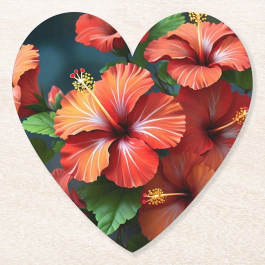 Dessous-de-verre En Papier Fleurs d'Hibiscus rouge vif-76894 (Devant)