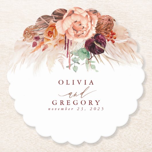 Dessous-de-verre En Papier Fleurs en terre cuite Pampas Grass Élégant Tropica (Devant)