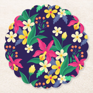 Dessous-de-verre En Papier Fleurs Exotiques Colorées Motif Feuilles-23021