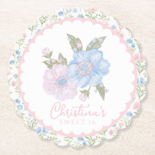 Dessous-de-verre En Papier Fleurs grandmillénaires bleues et roses pour un Sw
