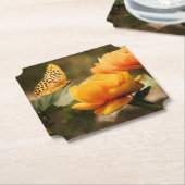 Dessous-de-verre En Papier Fleurs Jaunes Profondes et Lumineuses avec Papillo (Incliné)