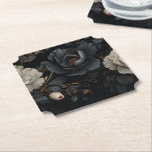 Dessous-de-verre En Papier Fleurs noires et blanches (Incliné)