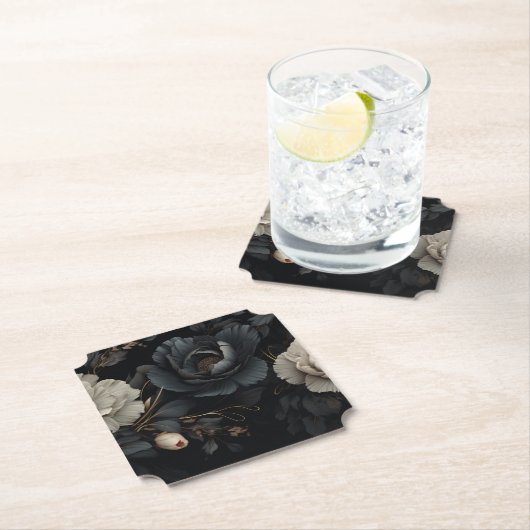 Dessous-de-verre En Papier Fleurs noires et blanches (En situation)