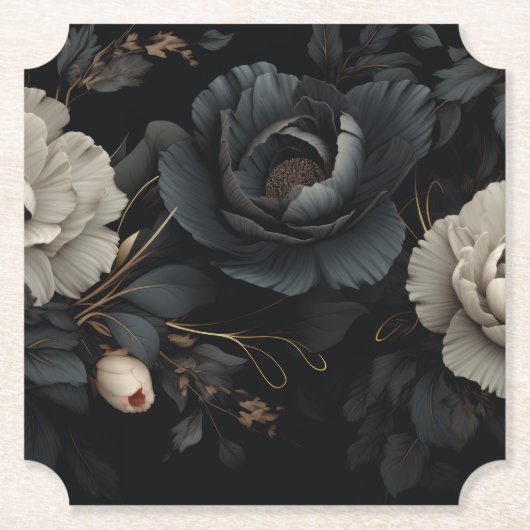 Dessous-de-verre En Papier Fleurs noires et blanches (Devant)
