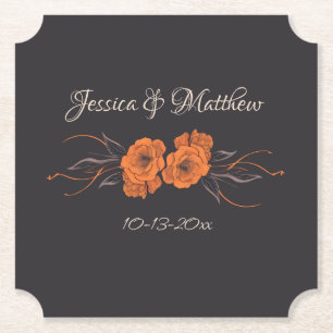 Dessous-de-verre En Papier Fleurs orange Élégant Minimaliste date Mariage