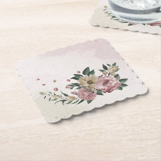 Dessous-de-verre En Papier fleurs romantiques roses et champagne (Incliné)