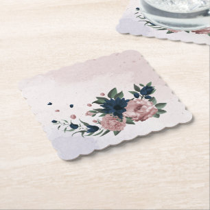 Dessous-de-verre En Papier fleurs rose et marine botanique