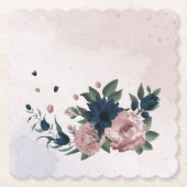Dessous-de-verre En Papier fleurs rose et marine botanique (Devant)