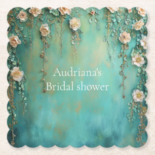 Dessous-de-verre En Papier Fleurs Rose Pâle Sarcelle Romantiques pour Baby Sh