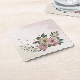 Dessous-de-verre En Papier fleurs roses romantiques et champagne