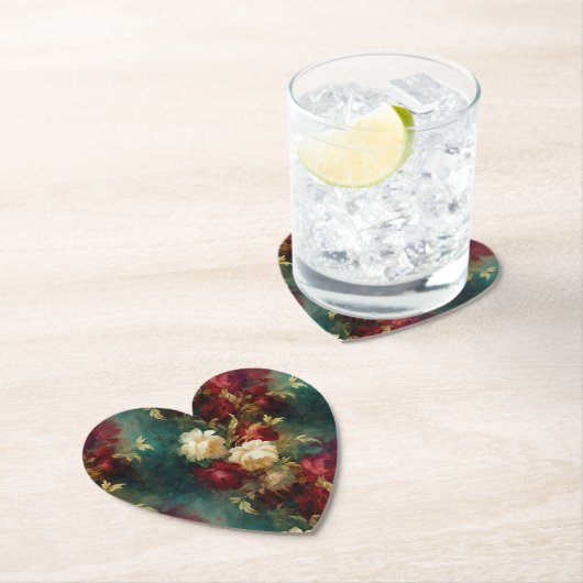 Dessous-de-verre En Papier Fleurs rouges blanches vertes (En situation)