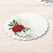 Dessous-de-verre En Papier Fleurs rouges et blanches verdure (Incliné)