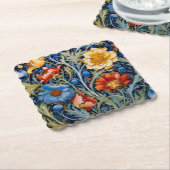Dessous-de-verre En Papier Fleurs rouges jaunes bleues William Morris Style (Incliné)