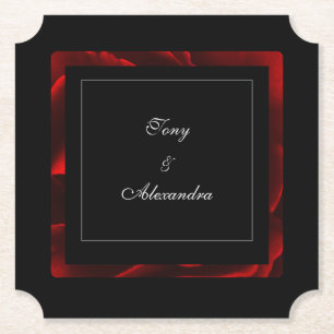 Dessous-de-verre En Papier Fleurs rouges modernes noir et blanc