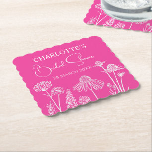 Dessous-de-verre En Papier Fleurs sauvages rose chaud esquissé floral 