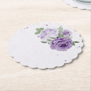 Dessous-de-verre En Papier fleurs violettes romantiques feuilles vertes botan