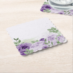 Dessous-de-verre En Papier fleurs violettes romantiques feuilles vertes botan
