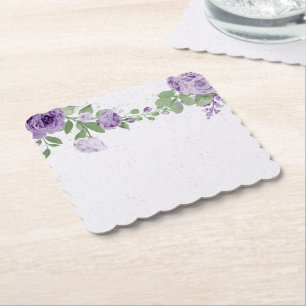 Dessous-de-verre En Papier fleurs violettes romantiques feuilles vertes botan