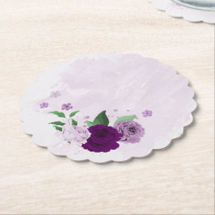 Dessous-de-verre En Papier Fleurs violettes romantiques verdure mariage
