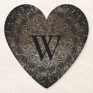 Dessous-de-verre En Papier Flocon de neige à monogramme scintillant en or noi