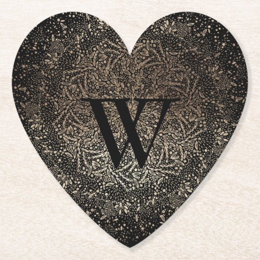 Dessous-de-verre En Papier Flocon de neige à monogramme scintillant or noir (Devant)