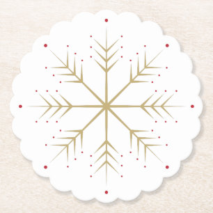 Dessous-de-verre En Papier Flocon de neige élégant de rouge d'or de Faux