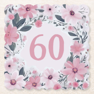 Dessous-de-verre En Papier Floral 60e fête d'anniversaire Pastel Fleurs roses