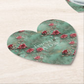 Dessous-de-verre En Papier Floral de Roses rouges vertes (Incliné)