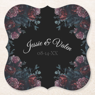 Dessous-de-verre En Papier Floral foncé Mariage gothique noir élégant