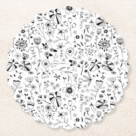 Dessous-de-verre En Papier Floral noir et blanc (Devant)