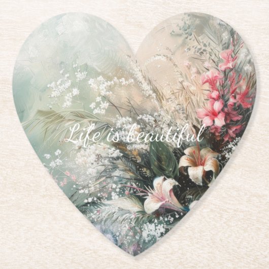 Dessous-de-verre En Papier Flore tropicale rose blanc (Devant)