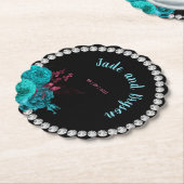 Dessous-de-verre En Papier Flore Turquoise et Mauve Elegant Rhinestone (Incliné)