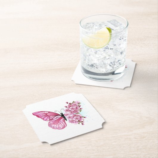 Dessous-de-verre En Papier Flower Butterfly (En situation)