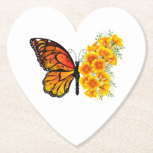 Dessous-de-verre En Papier Flower Butterfly with Yellow California Poppy