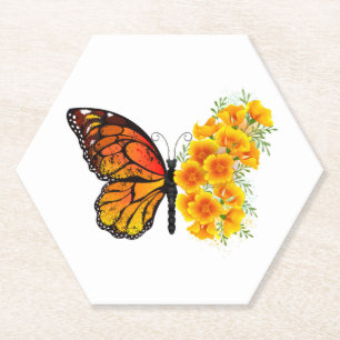 Dessous-de-verre En Papier Flower Butterfly with Yellow California Poppy