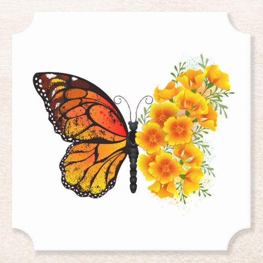 Dessous-de-verre En Papier Flower Butterfly with Yellow California Poppy (Devant)